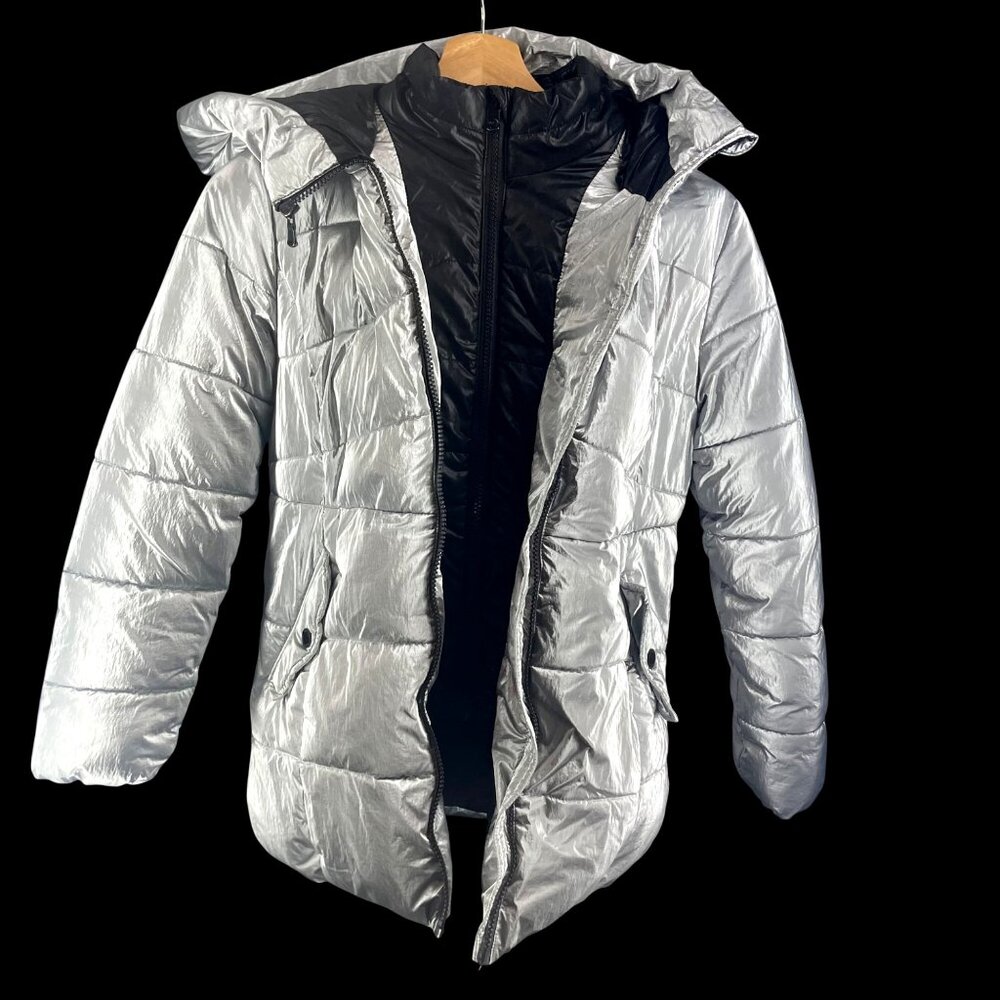 Michael Michael Kors Silver Puffer Coat With Hood Size 10/12 - Picture 1 of 8